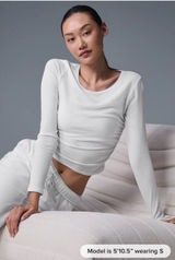 Alo Yoga Gather Long Sleeve Top in White or Ivory Photo 0