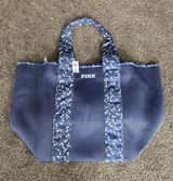 Victoria’s Secret PINK Blue Mesh Floral Tote Bag Large Gym Beach Travel Photo 0