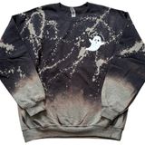 Spooky Season Ghost Bleach Dye Crewneck Sweatshirt Black Gray Size Large Photo 0