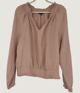 1.STATE Womens XXL Mauve‎ Pink Cotton Gauze Smocked Hem Long Sleeve Blouse Photo 0