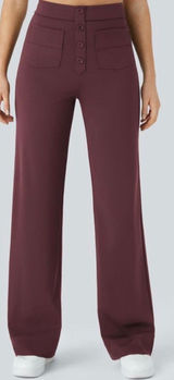 NWOT HALARA Daystretch High Waisted Pocket Straight Lwg Work Paints In Purple L Photo 0