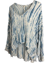 Seven7‎ Tie Dye Blouse Womens XL Blue White Excellent Frayed Hem Long Sleeve Top Photo 0