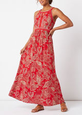 INC Maxi Dress Womens 2X Paisley Red Sleeveless Keyhole Halter Excellent Photo 0