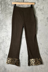 Vintage Y2K Leopard Cuff Flare Pants Brown Low Rise Stretch XS Indie Sleaze New Photo 0