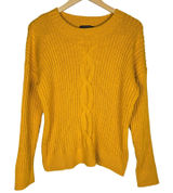 French Connection Womens Mustard Yellow Cable Knit Ribbed Sweater 78MSR Size S Photo 0