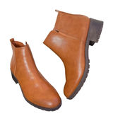 Cognac Brown Ankle Boots Womens 12 Lug‎ Sole Faux Leather Low Block Heel Zip Photo 0