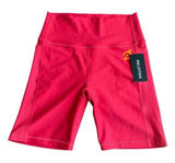 Peloton Women’s M Endurance Rib Highrise Biker Shorts Bright‎ Pink Pockets NWT Photo 0