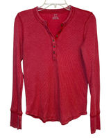 Aerie Shirt Long Sleeve Thermal Waffle Henley Red Distressed Medium Photo 0