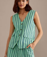 Damson Madder Anthro Green Striped Coco Waistcoat Vest 14 Women Photo 0