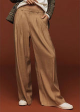 Anthropologie Avery Pleated Wide Leg Trousers‎ Linen Edition Khaki Womens Size L Photo 0