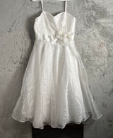 Vintage Eliza J Romantic White Organza Wedding Bridal Dress Floral Waist Detail‎ Photo 0
