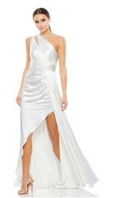 Mac Diggal White One Shoulder‎ Cutout Charmeuse Gown Satin Size 8 Photo 0