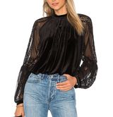 Free People Lace & Velvet Sleeve Dream Team Top Photo 0
