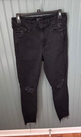 Mother Denim Black Distressed High Rise‎ Skinny Jeans Raw Hem Size 29 Photo 0