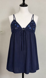 Wild‎ Fable Navy Blue Sequin Floral Babydoll Mini Dress Size Small Feminine Boho Photo 0