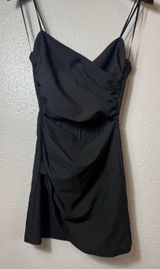 Zara Black Draped Cutout Mini Dress Ruched Spaghetti Strap XS Photo 0