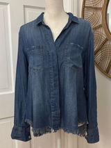 Cloth & Stone Chambray Tunic Shirt M Frayed Hem Western Festival Boho Cowgirl Photo 0