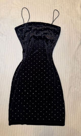 H&M Conscious Black Velvet Rhinestone Mini Dress XS Photo 0