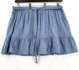 Old Navy XXL Blue Embroidered Tiered Mini Skirt Cotton Rayon Tie Waist Boho Chic Photo 0