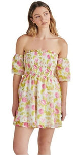 Betsey Johnson Women's Floral Off the Sleeve Smocked Chiffon Babydoll Dress XL Photo 0