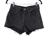 Levis 501‎ Denim Jean Shorts Women 26 Off Black Button Fly Distressed Cut Off Photo 0