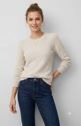 Club Monaco Womens XS‎ Cashmere Puff Shoulder Waffle Knit Speckled Sweater Cream Photo 0
