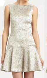 NWT Alice+ Olivia $440 Lora Drop Waist Skater Dress Size M‎ Silver Metallic Photo 0