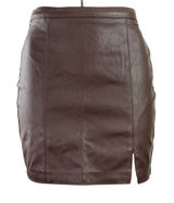 NEW Abercrombie & Fitch Brown Faux Leather Vegan Slit Pencil Mini Skirt Size XS Photo 0
