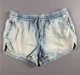 Aerie Light Wash Denim Look Smocked Waist Dolphin Shorts Blue Small Photo 0