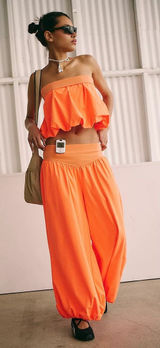 Free People Double Bubble Set in Hot Watermelon/ Neon Orange, Size L Photo 0
