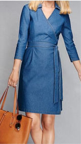 Tuckernuck J. Mclaughlin Lila Indigo Cotton Stretch Denim Wrap Dress Size Medium Photo 0