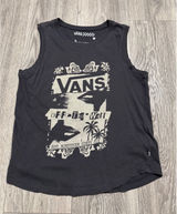 Vans Womens Tank Top S Black White Graphic Muscle‎ Cotton Skater Rose Palm Punk Photo 0