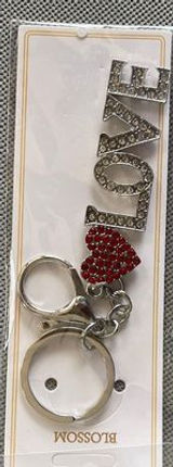 Love Bedazzled Heart Red & Silver Crystals Bag Charm Keychain Photo 0