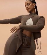 Athleta x Alicia Keys Ribbed Tie Front Knit Wrap Top Sweater Cream Womens Size M Photo 0