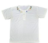 Vintage White Cotton Embroidered Henley Top With tropical Animal embroidery XL Photo 0