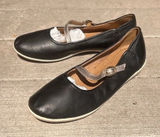 Clarks Cushion Soft Black Leather Mary Jane Flats Metallic Strap Wmns 8.5 Ortho Photo 0