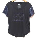 Fifth Sun Star Wars Graphic Tee Sz L Sequin Sleeve Black High Low Shirt Sci-Fi Photo 0