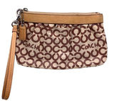 COACH Signature Brown Coated Canvas Wristlet Photo 0