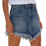 πβ FREE PEOPLE WE THE FREE Bailey Denim Fringe Raw Edge Mini Skirt EUC Size 26 Photo 0