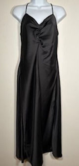 NICOLE MILLER Midi Black Satin Ruched Slip Dress Size‎ Medium Evening Chic LBD Photo 0