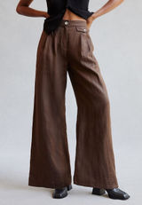 Anthropologie SOVERE Instance Linen Pants in brown wide leg size small Photo 0
