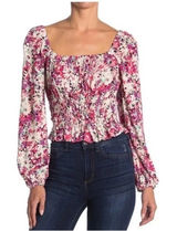 ASTR The Label Floral Smocked Long Sleeve Peplum Blouse Elastic Waist Size M Photo 0