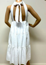 NWOT Reverse White Tiered Open Back Lined Midi Dress Photo 0