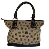 Copied - Tommy Hilfiger Y2K Monogram Tote Bag Black Beige Canvas Vintage Photo 0
