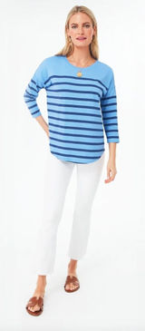 Vineyard Vines Deluxe Tee Womens Medium Newport Blue Striped Coastal Beachy Photo 0