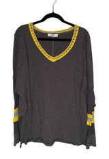 Natural Life Top Womens Medium Grey Excellent Crochet Trim V-Neck Long Sleeve Photo 0