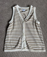 Cotton Striped Button-Front Knit Vest in Cream and Tan size M Photo 0