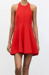 Zara Short Halter Godet Dress Size S Red 3067/350/600 Photo 0