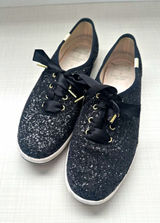 Keds x kate spade new york Black Glitter Ribbon Lace-Up Low Top Sneaker 7.5 Photo 0