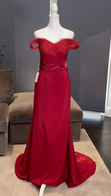 Women’s Deep Red Full Length Prom Party Formal Dress with Small Train Size 4 NWT Photo 0